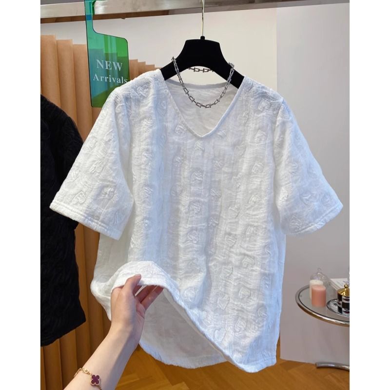 Original fabric extra large size 240 catties sweet age-reducing texture love short-sleeved T-shirt for women