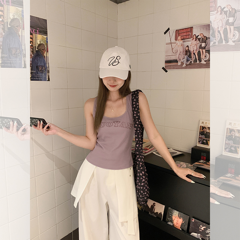 Real photo American purple suspender vest for women in summer hot diamond sexy pure style base short beautiful back suspender