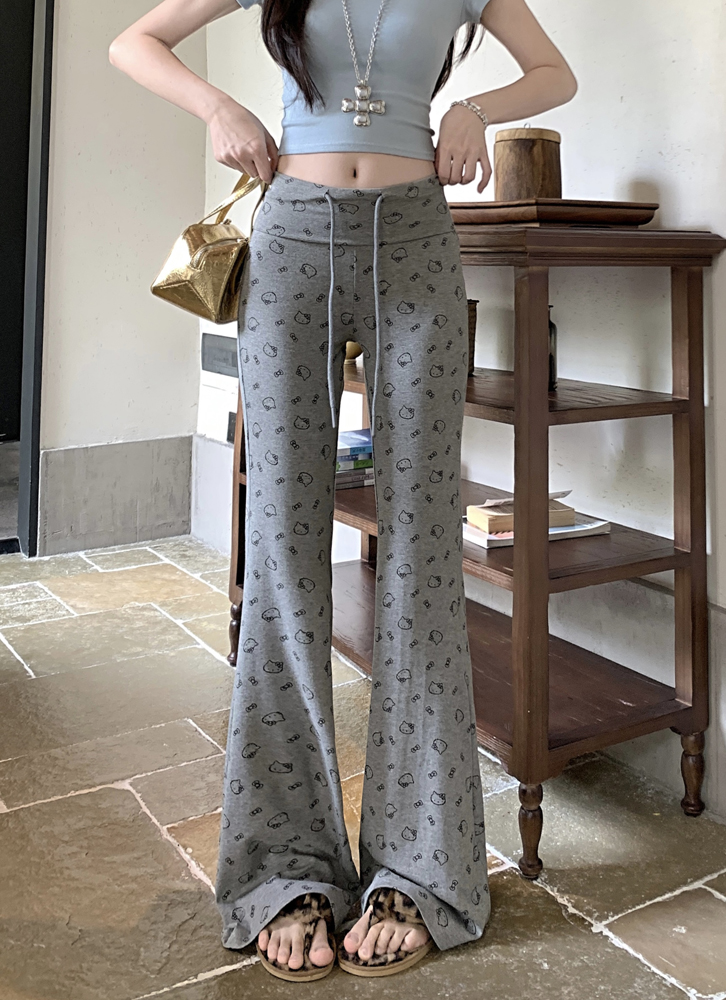 Real shot: Flipped high-waisted slim casual lace-up casual pants floor trousers