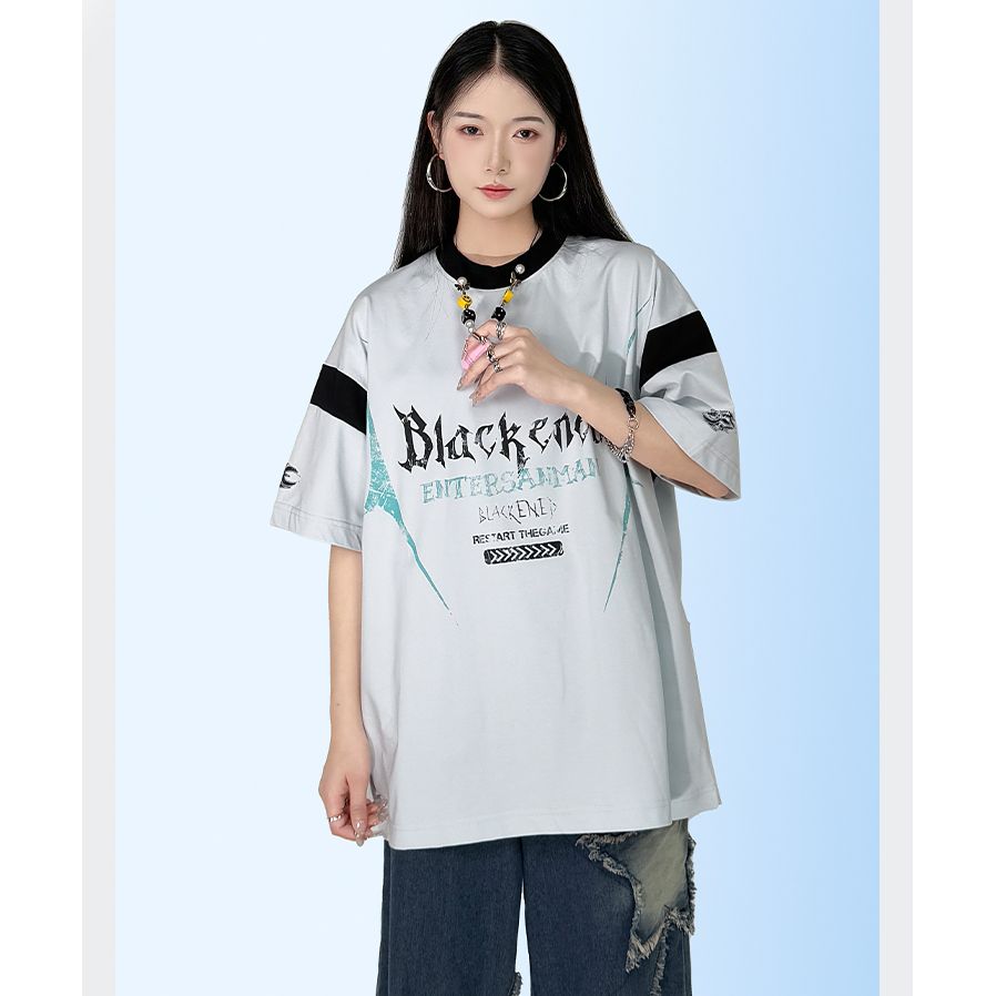 220g pure cotton original workmanship trendy brand short-sleeved T-shirt letter printed top high street casual loose men and women summer