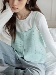 Korean short hollow knitted suspender vest for women 2025 spring new small person layered top