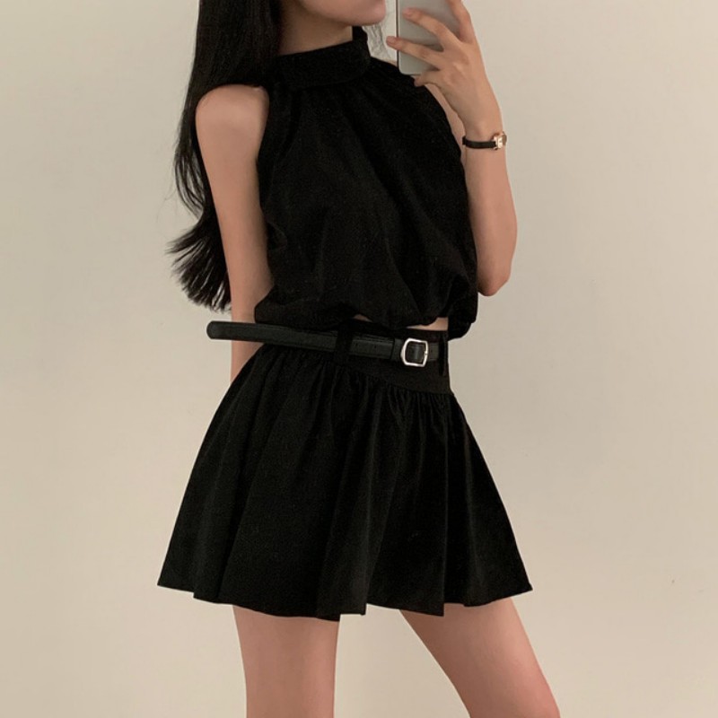 Korean chic summer hot girl fashion suit design vest high waist niche lapel two-piece skirt