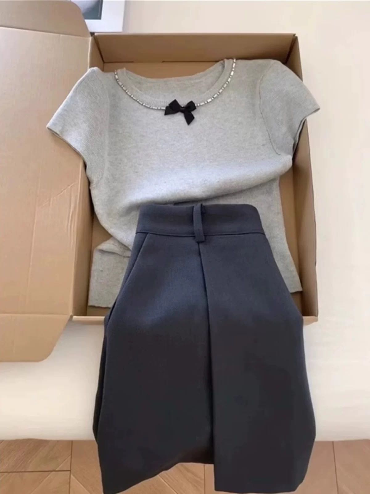 Design sense niche high-end Korean style slim butterfly sweater short-sleeved T-shirt