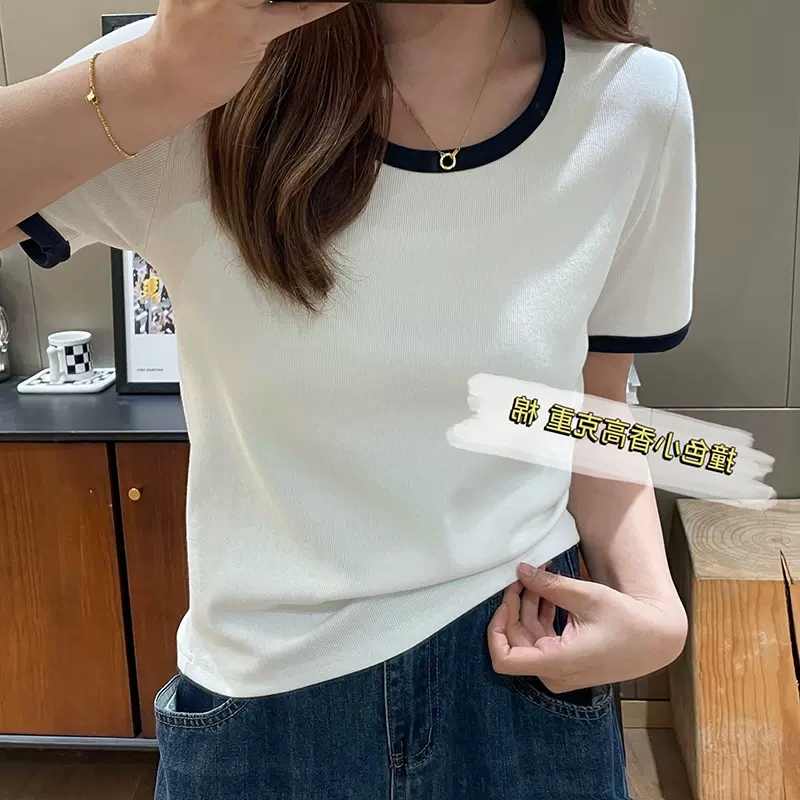 92 cotton/8 spandex 40 210g pure cotton short-sleeved T-shirt women's ins stretch top