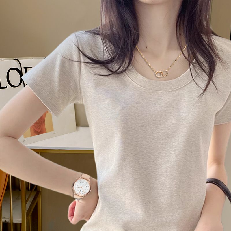 Gray short-sleeved T-shirt women's 2025 new front shoulder slim short top summer dopamine dress