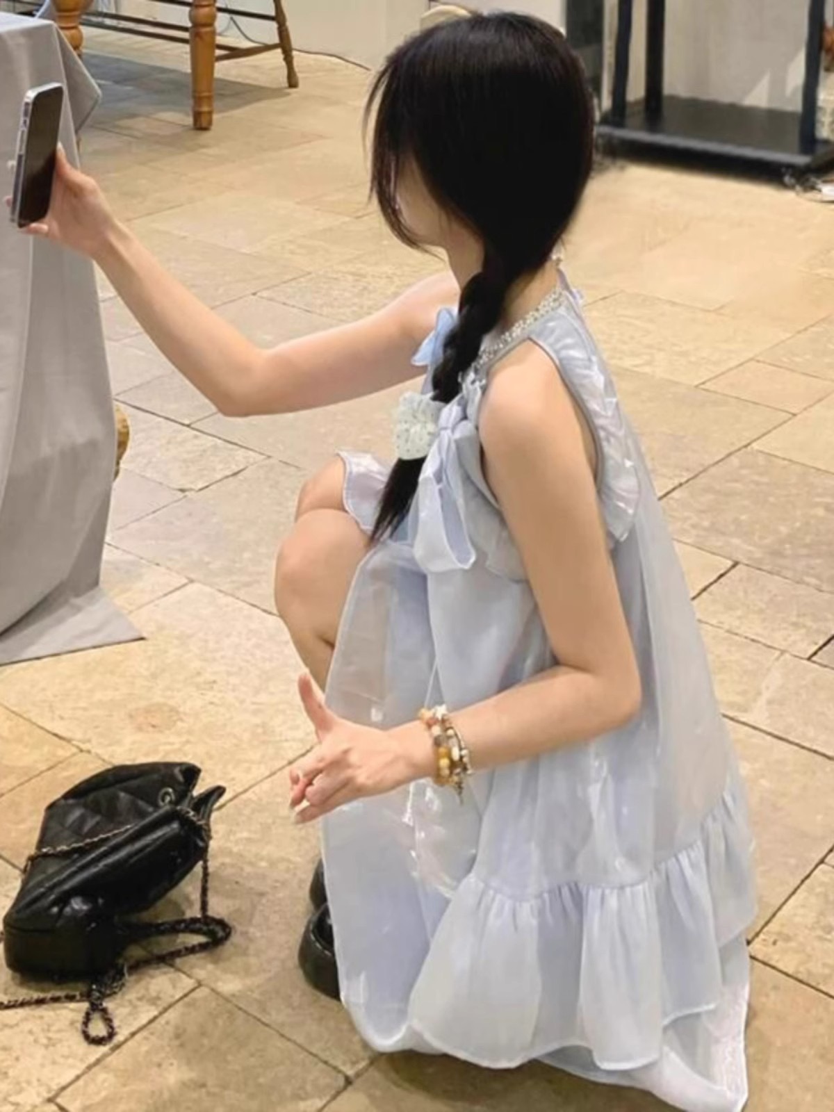 法式氣質高端精緻無袖掛脖連衣裙別致絕美仙女裙小個子生日小禮裙