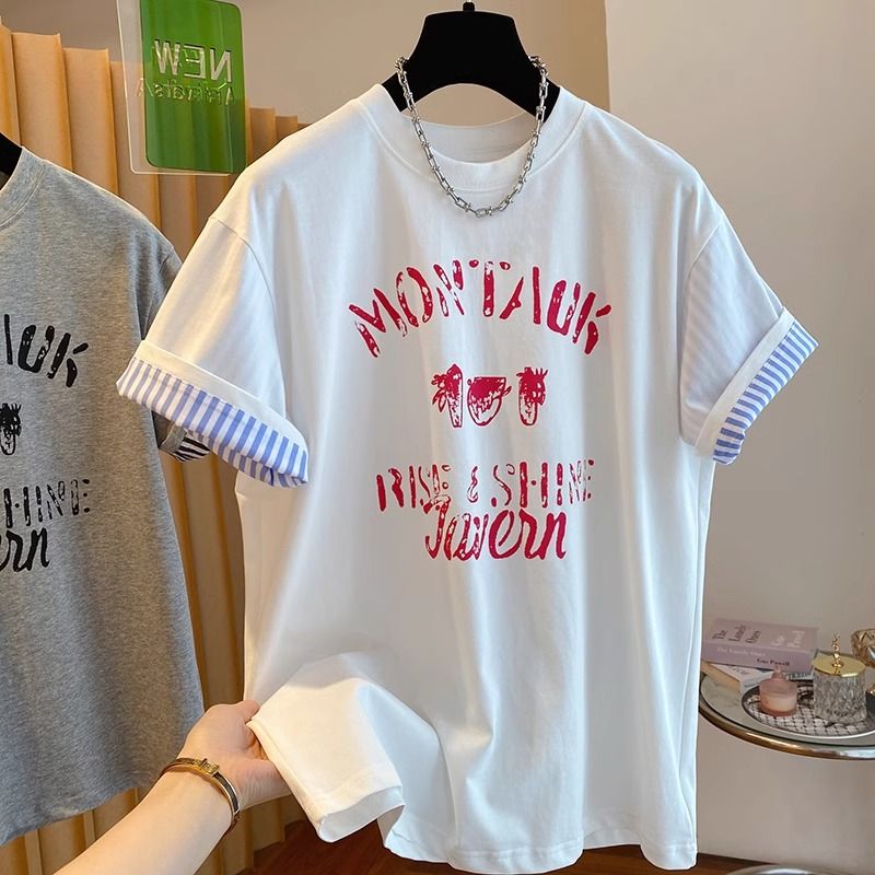 Print + 21 super cool cotton 220 grams extra large size 240 jin design letter short-sleeved T-shirt