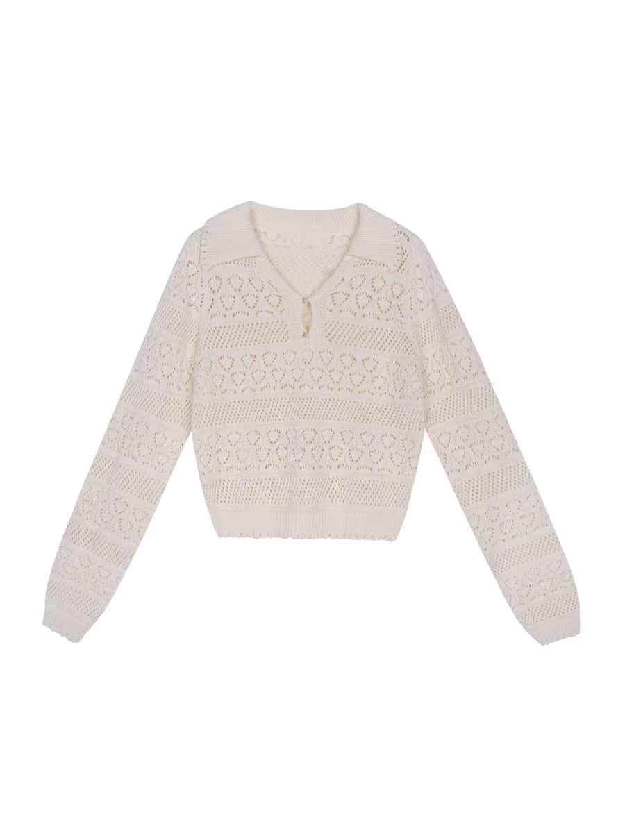 Temperament Oni white sweet doll collar knitted T-shirt for women new small cute short top