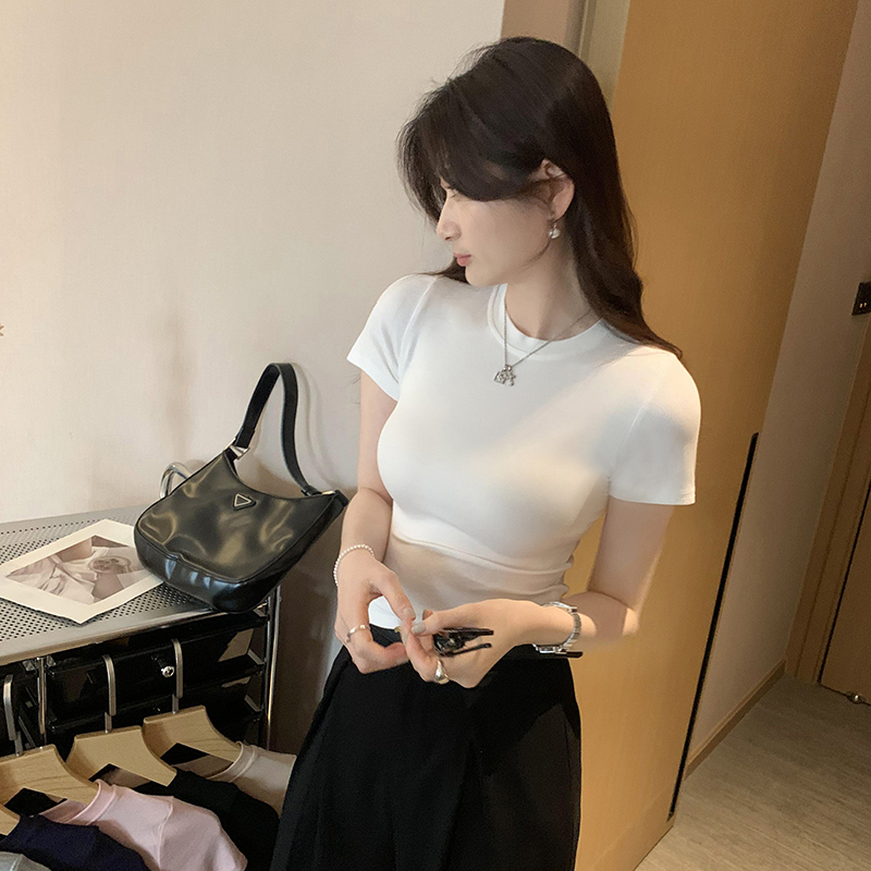 Real photos of Modal high-end short-sleeved women's fashionable age-reducing 2025 new summer threaded T-shirt summer top