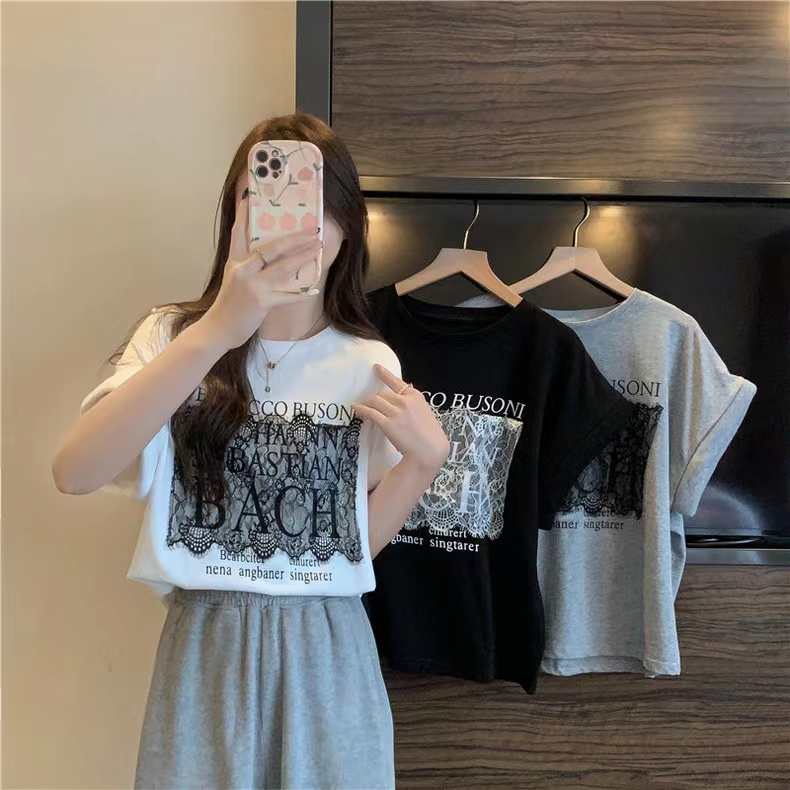 Real-life pure cotton lace design niche short-sleeved top