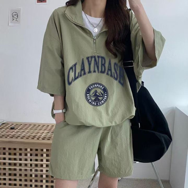 Korean sportswear suit for women in summer 2025 new short-sleeved shorts campus style cute girl running two pieces