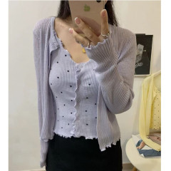 非實拍  春季新款打底波點吊帶背心外搭針織開衫上衣兩件套潮