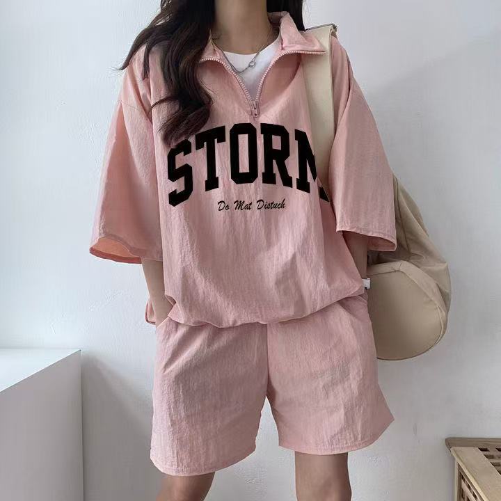 Korean sportswear suit for women in summer new short-sleeved shorts campus style cute girl running two pieces