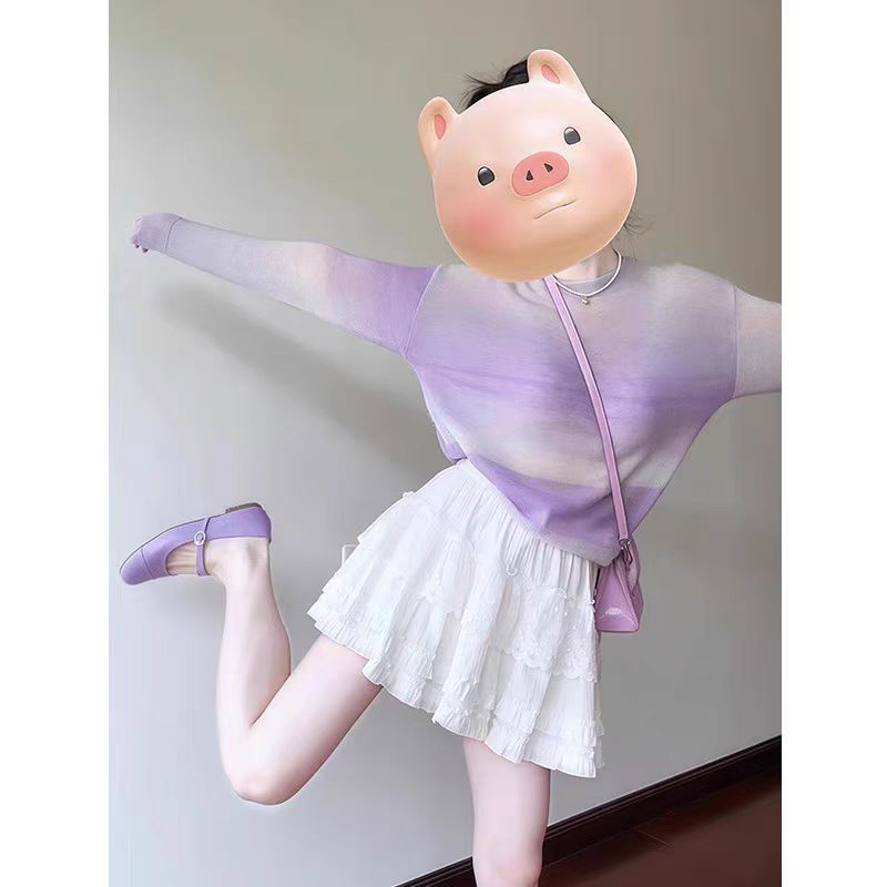 Purple gradient knitted top for women in spring outfits with unique beautiful shirts and short tops