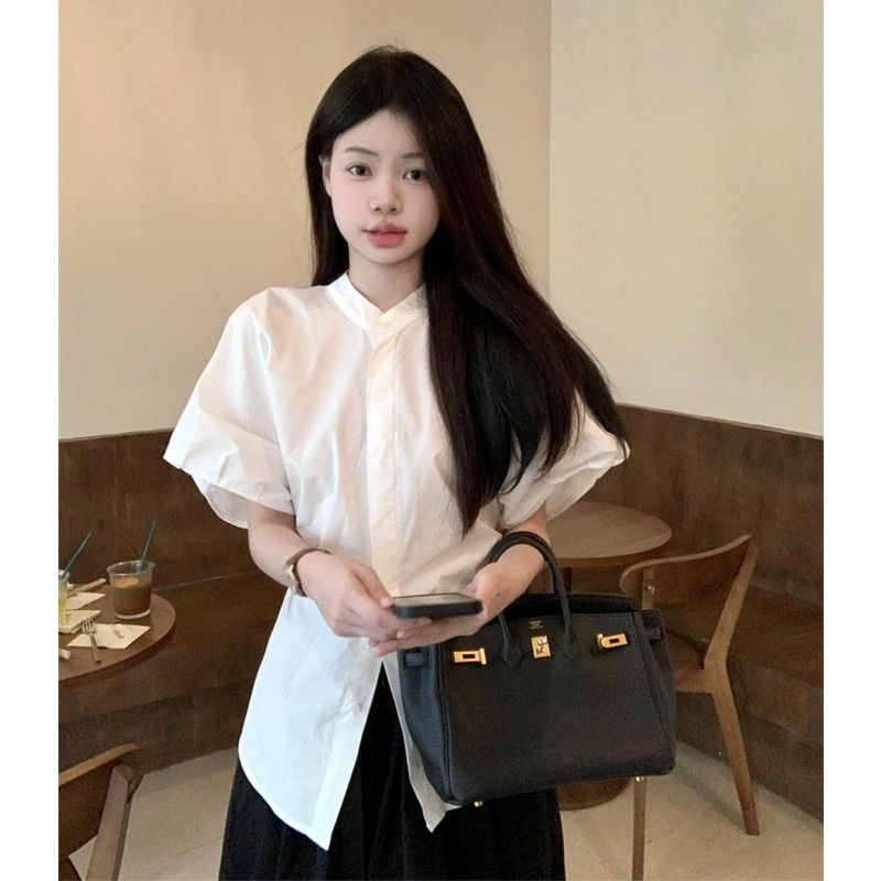 Puff short-sleeved shirt for women in summer new French waist-hugging design niche top chic white