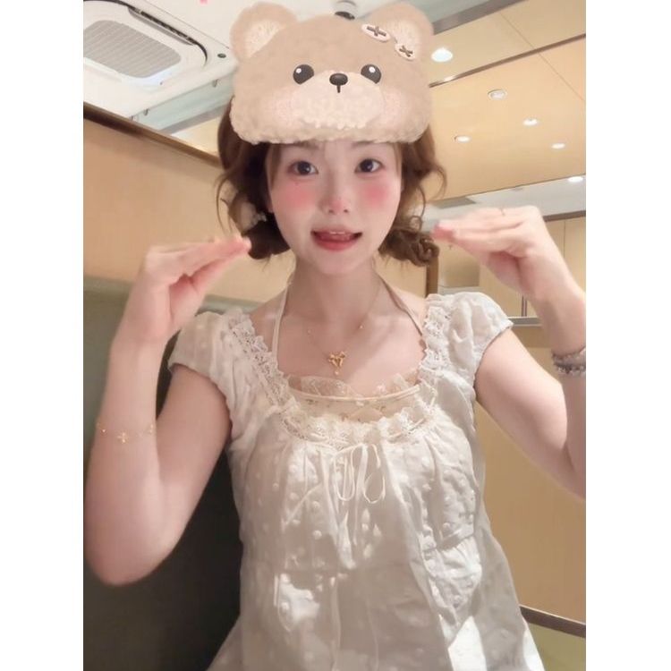 South Korea chi 2025 summer new short-sleeved shirt for women Korean version lace spliced ​​puff sleeve short-sleeved shirt trend
