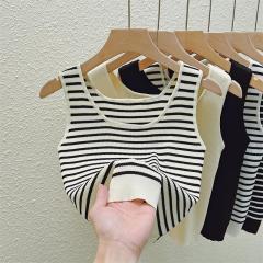 實拍法式別致小吊帶背心女外穿夏季美背內搭打底短款條紋針織上衣