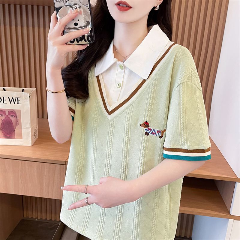 實拍韓版提花撞色POLO2025夏季短袖T恤女