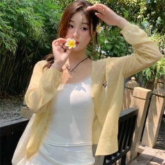 Ice silk cardigan thin women's suspender skirt with shawl blouse 2025 new summer jacket sunscreen knitted sweater