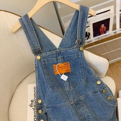 Retro denim overalls for women in autumn cool salt design niche high waist straight loose wide-leg jumpsuit