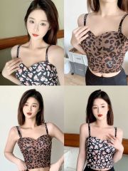新款無痕裸感豹紋固定杯裹胸內搭外穿百搭性感吊帶背心