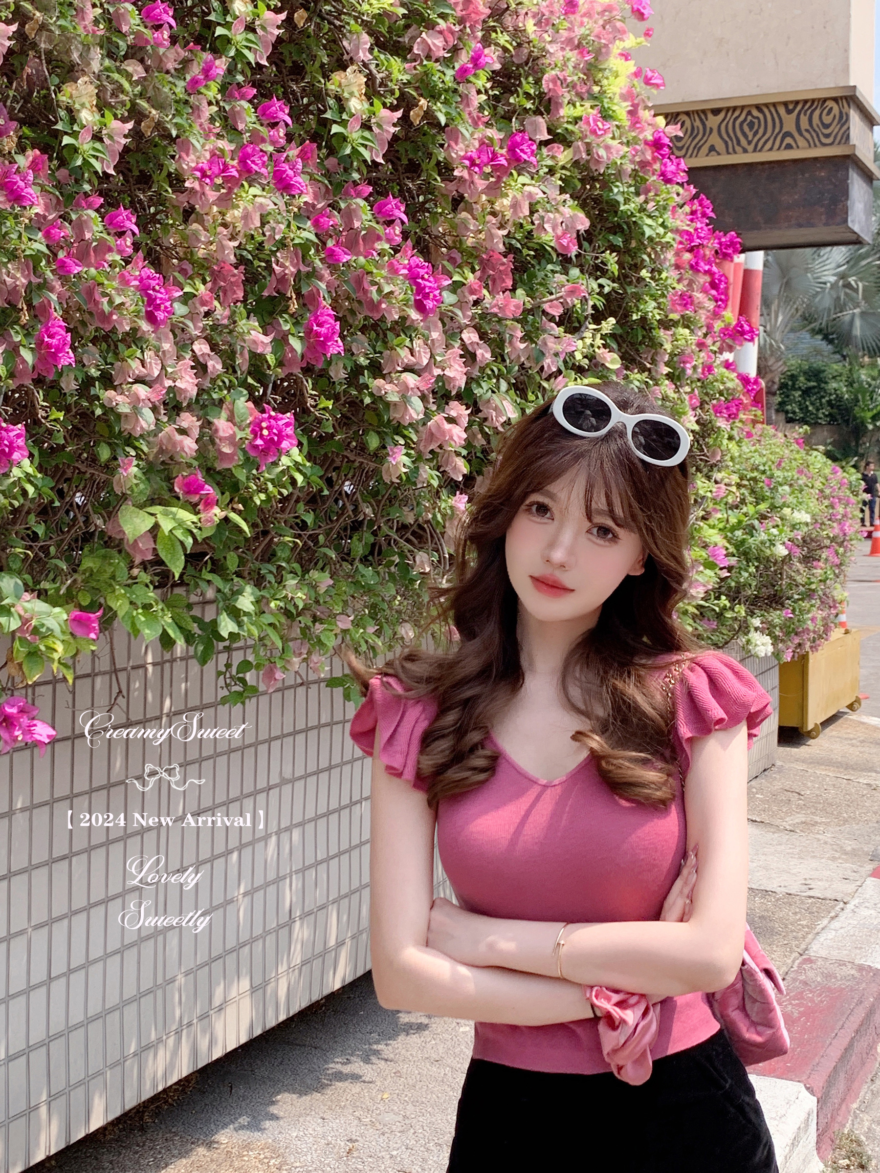 Small flying sleeve thin short-sleeved sweater T-shirt for women in summer new slim fit versatile V-neck base top