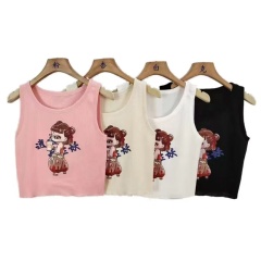 2025 playful and cute Nezha print knitted vest for women's summer style short sleeveless vest versatile top