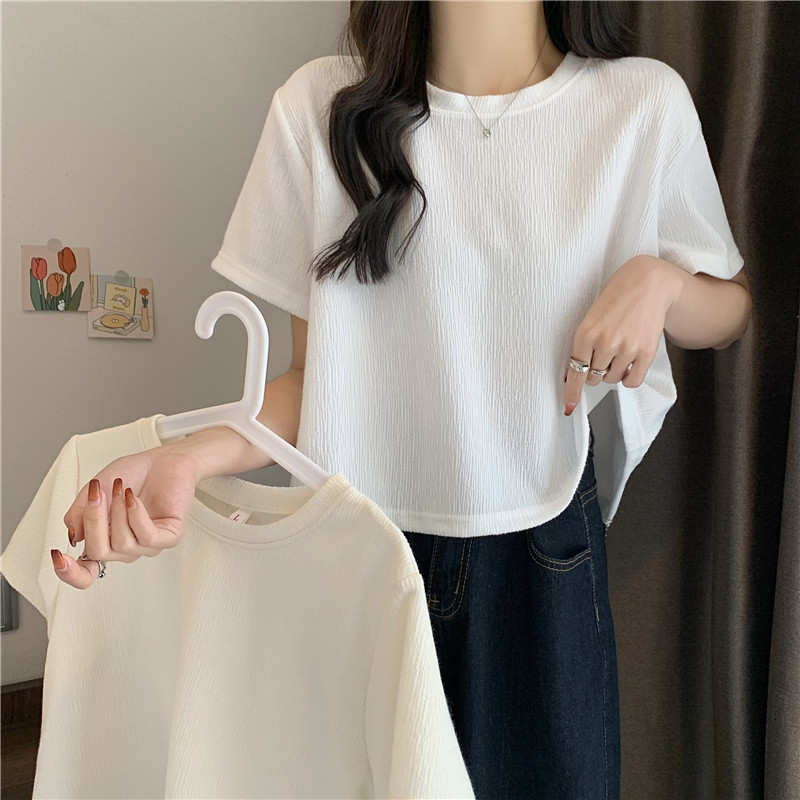 Real photo of irregular short-sleeved T-shirt short top