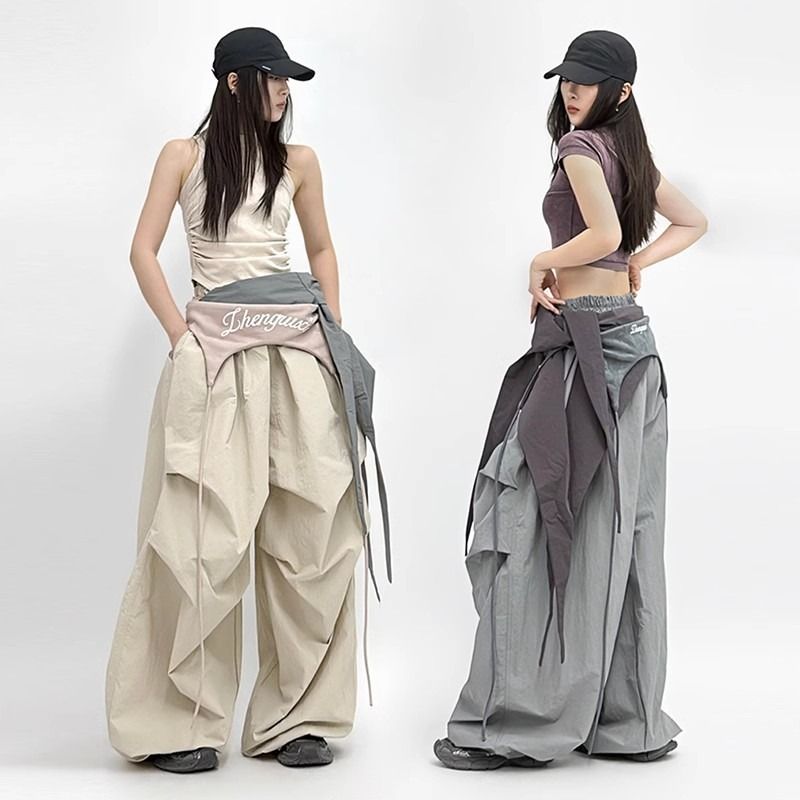 Korean chic original quality practice American layered work pants Street hot girls new style design niche pants