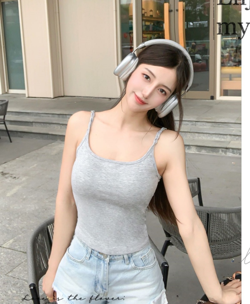 New braided shoulder strap simple vest with chest pad fixed cup versatile base inside and outside vest