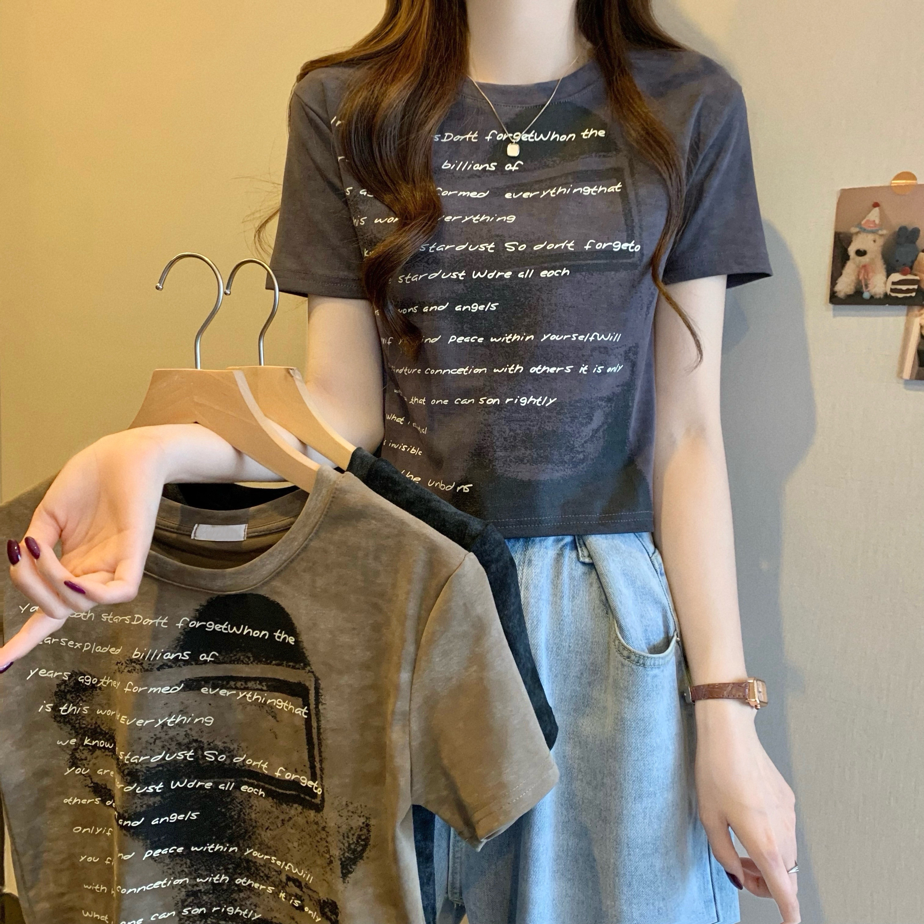 Real shot, new Korean style design, tie-dye slim short sleeves, short T-shirt
