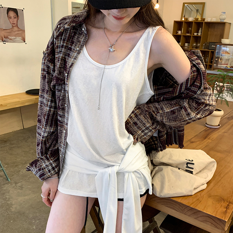 Real photos unique lace-up design niche white sleeveless I-shaped vest women's summer 2025 new top