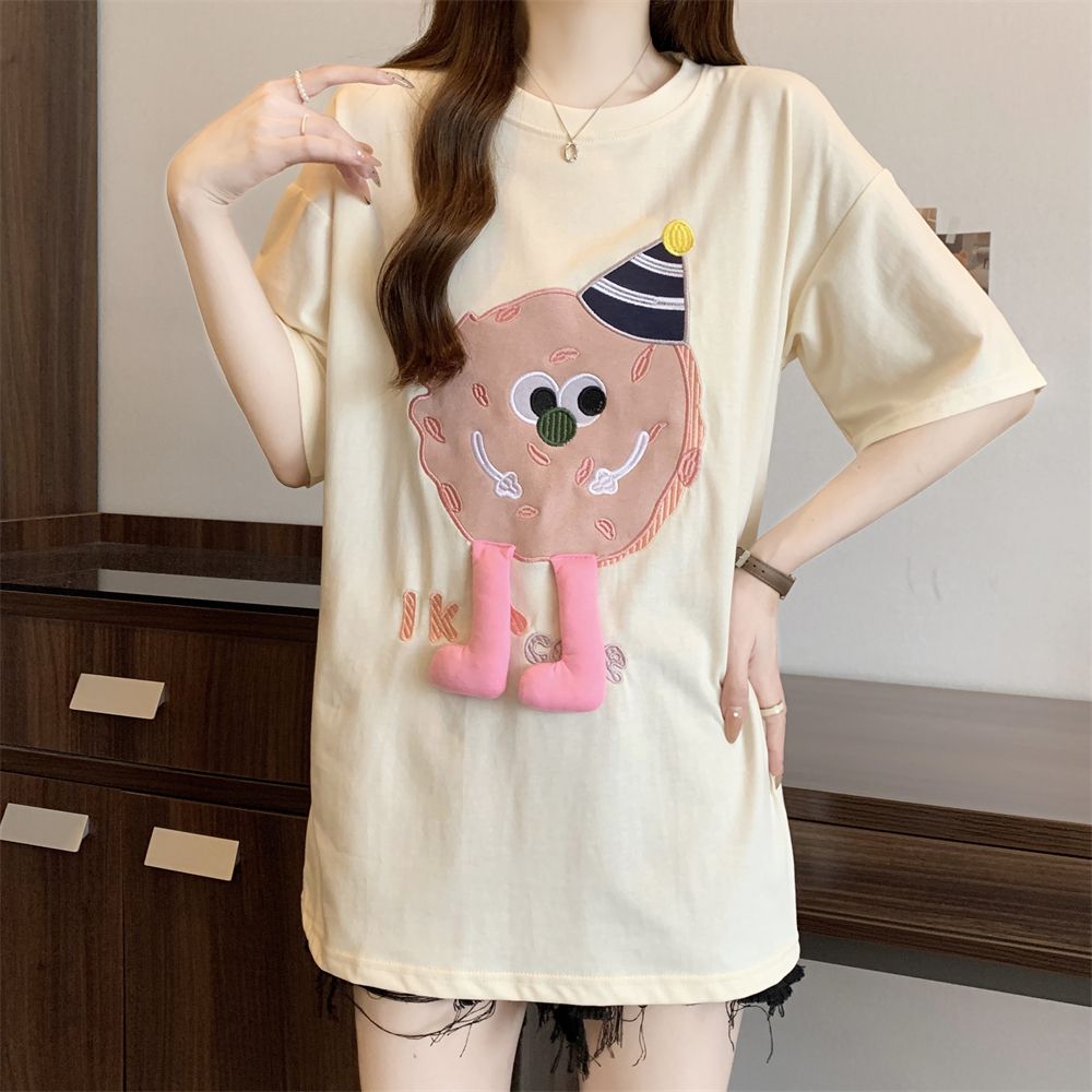 Real shot 32 double yarns 230g 100% cotton short-sleeved T-shirt for women's towel embroidery