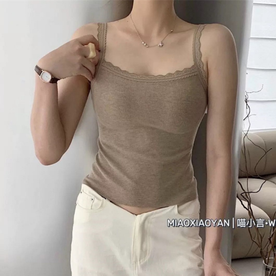 泰國絕美巨顯身材白色蕾絲吊帶背心帶胸墊女內搭打底外穿無袖上衣