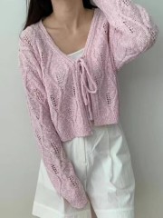 Korean official website summer women spring and summer women sweet multi-color hollow cross-lace knitted cardigan