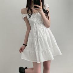 Korean chic retro slim white dress summer sweet sleeveless vest skirt