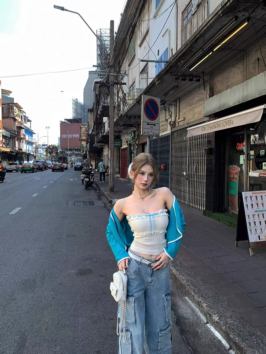 Korean design knitted cardigan for women in spring pure sexy slim fit tube top