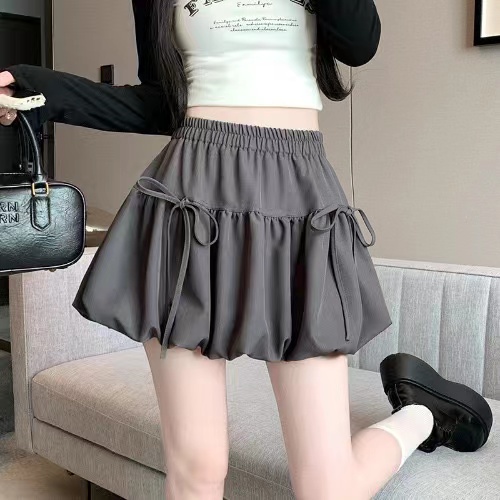 Ballet style bow for women summer A-line skirt fluffy skirt elastic waist strap flower bud sweet cool lantern skirt