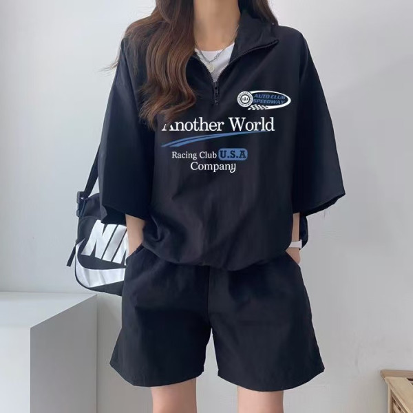 Korean sportswear suit for women in summer new short-sleeved shorts campus style cute girl running two pieces