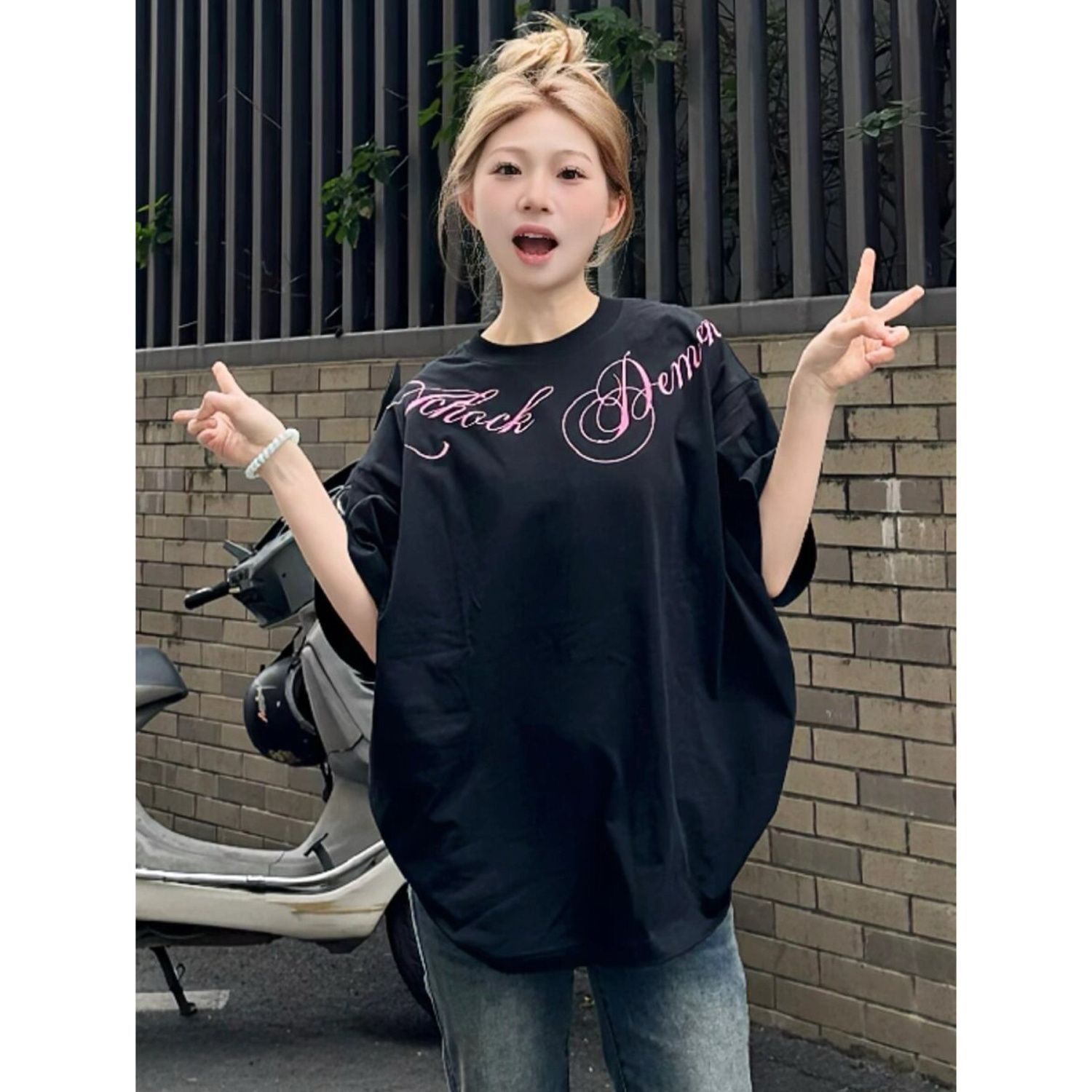 100% pure cotton 2025 summer new national trend American new short-sleeved T-shirt for women's summer Korean versatile top INS