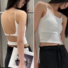 Summer backless small suspender bra with chest pads, slim and beautiful back top for women