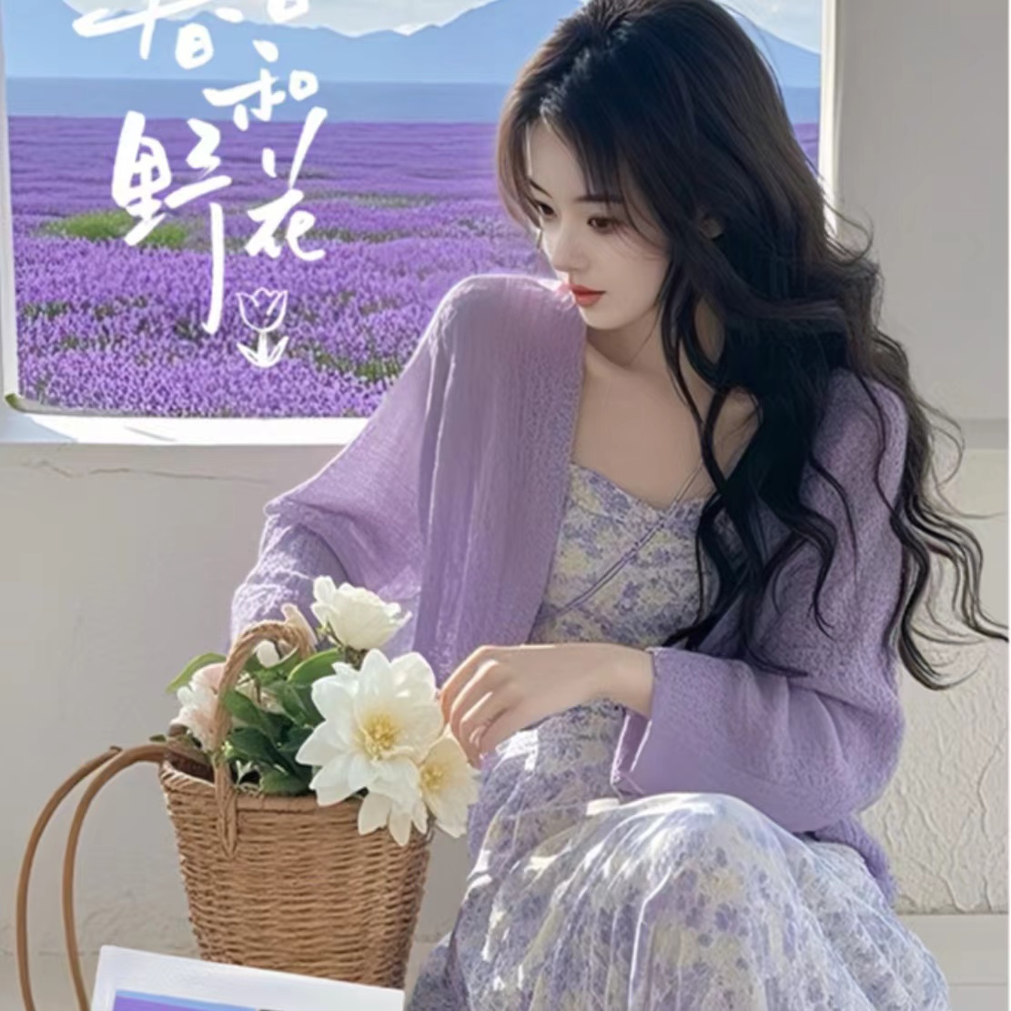 2025 super hot spring outfit suit for women gentle style, age-reducing slimming floral dress knitted cardigan