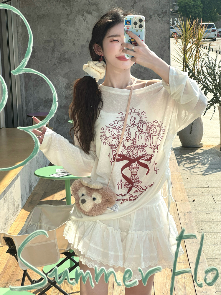Real photo of thin summer sun protection white graffiti casual drawstring versatile simple hoodie top