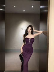 實拍~純欲辣妹性感露肩吊帶連衣裙夏海邊度假收腰顯瘦包臀裙