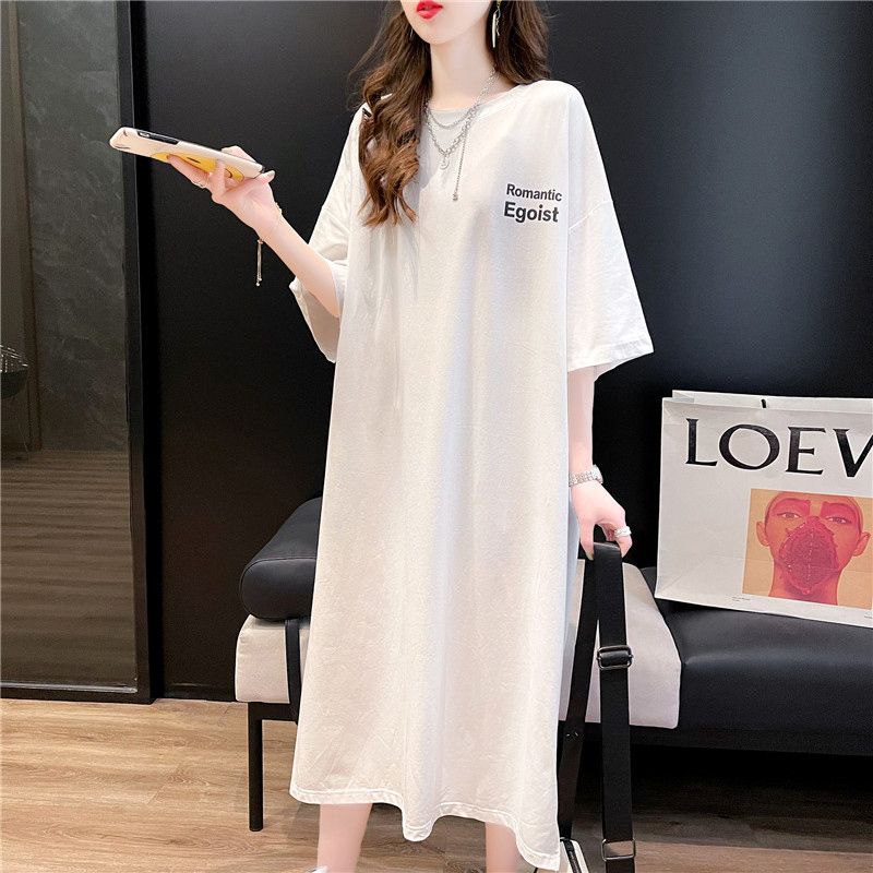 6535拉架 2025夏季新款長款印花短袖T恤裙子女