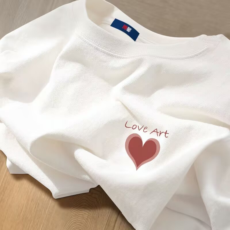Korean version of 2025 summer print love short-sleeved women's T-shirt ins versatile new loose couple top trendy