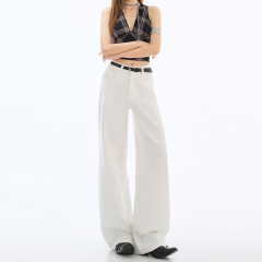 簡約高腰收腹柔軟直筒垂感拖地褲2025春夏新款寬鬆闊腿牛仔褲女裝