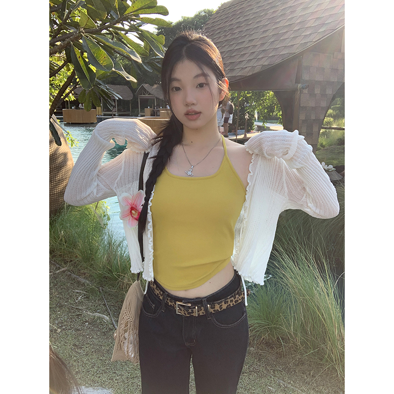 Red Man Pavilion knitted cardigan for women in spring wear new top chic Korean white blouse temperament sweater jacket