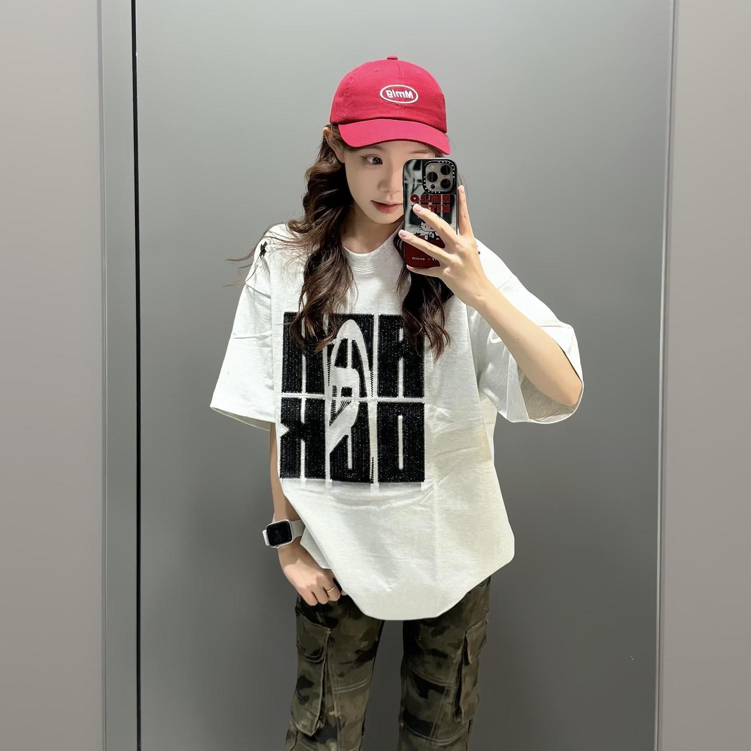 Original embroidery method + 210g pure cotton American heavy industry embroidery pure cotton T-shirt national trend loose couple top