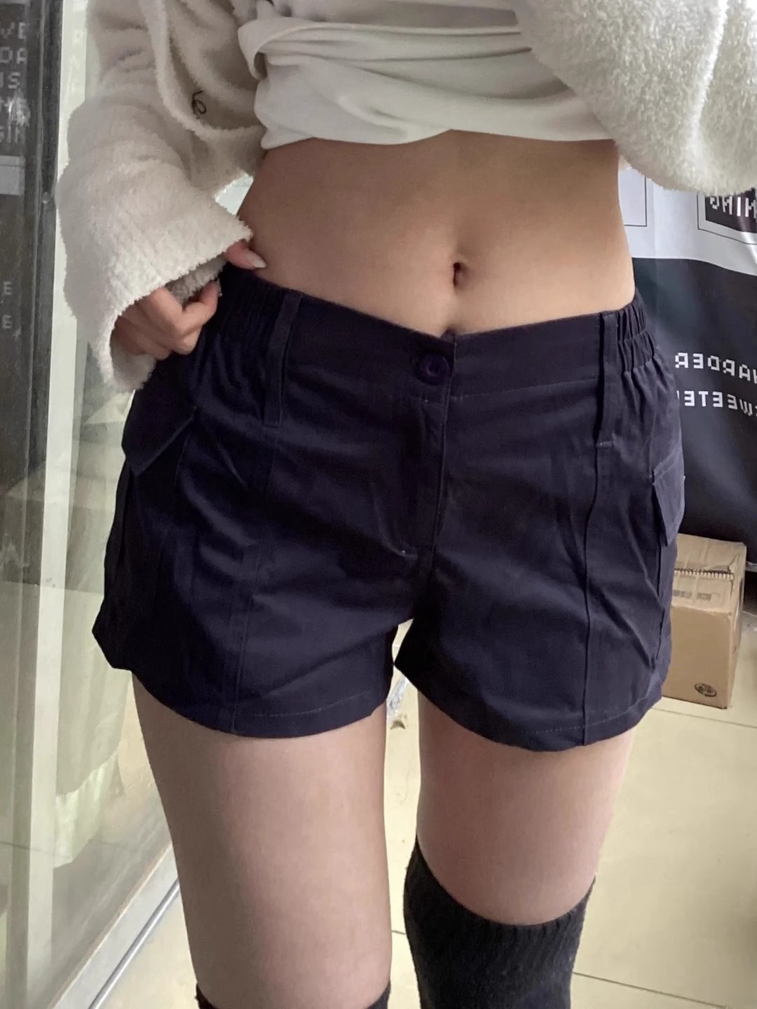 韓國chic低腰口袋工裝短褲百搭運動健身休閒闊腿褲熱褲女潮